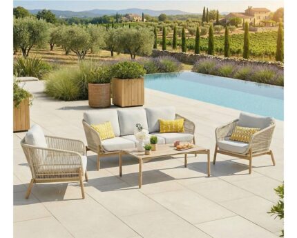 Salon de jardin en aluminium coloris bois - 5 places places - palawan - ozalide