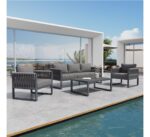 Salon de Jardin 5 Places - Canapé, Fauteuils et Table, Mobilier Extérieur avec Structure Métallique et Coussins Gris – Image 6