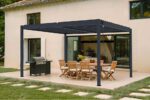 Pergola bioclimatique autoportée PIANA 4x3m aluminium gris - Lames orientables – Image 4