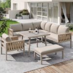 Salon de Jardin Modulable 5 Pièces - Canapé d'Angle, Coussins Inclus et Table Basse, Structure Métallique pour Terrasse - Beige – Image 6