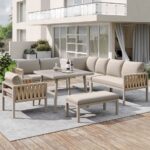 Salon de Jardin Modulable 5 Pièces - Canapé d'Angle, Coussins Inclus et Table Basse, Structure Métallique pour Terrasse - Beige – Image 7