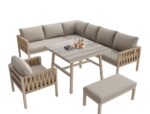 Salon de Jardin Modulable 5 Pièces - Canapé d'Angle, Coussins Inclus et Table Basse, Structure Métallique pour Terrasse - Beige – Image 4
