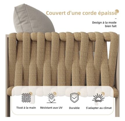 Salon de Jardin Modulable 5 Pièces - Canapé d'Angle, Coussins Inclus et Table Basse, Structure Métallique pour Terrasse - Beige