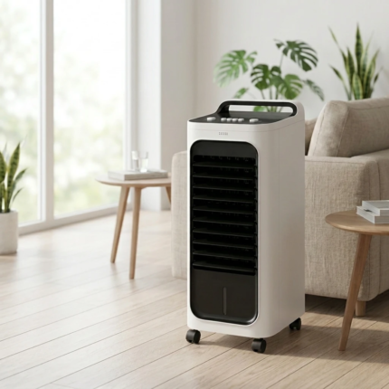 Climatiseur d'Air Portable 3-en-1 avec Réservoir d'Eau, Télécommande, Oscillation 90°, Minuterie et Ventilateur Silencieux