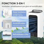 Climatiseur d'Air Portable 3-en-1 avec Réservoir d'Eau, Télécommande, Oscillation 90°, Minuterie et Ventilateur Silencieux – Image 7