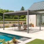 Pergola bioclimatique autoportée PIANA 4x3m aluminium taupe - Lames orientables – Image 9